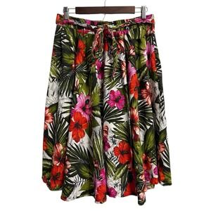 Flint & Moss midi skirt womens large floral tropical Hawaiian aloha linen resort